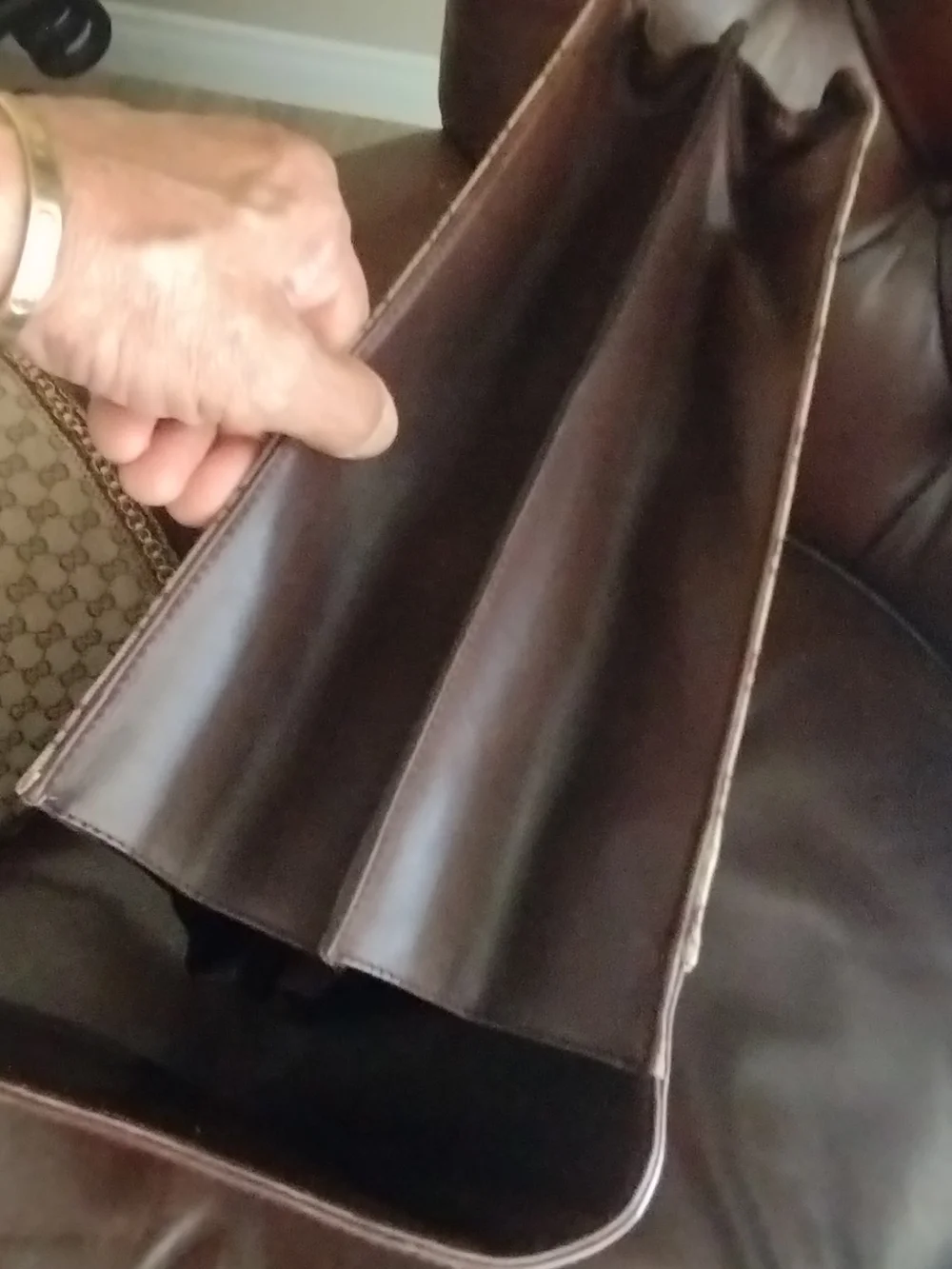Gucci Brown Leather & Beige GG Monogram Briefcase